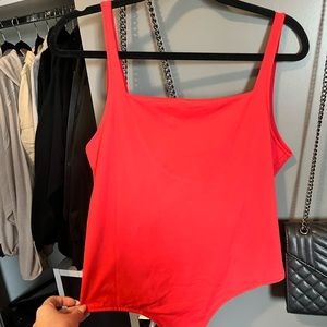Amazon Red tank bodysuit with low back